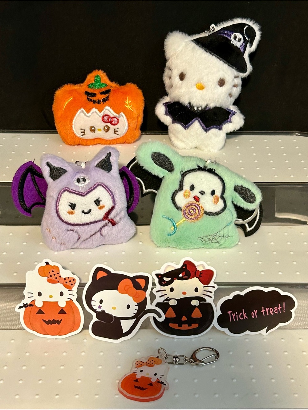 Hello Kitty Halloween Plush Keychain Set - Orange, White, Purple, Mint, Black